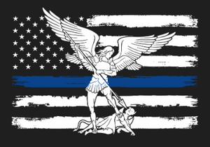 St Michael in front of a Blue Line Flag Sticker