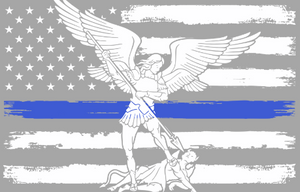 St Michael in front of a Blue Line Flag Sticker