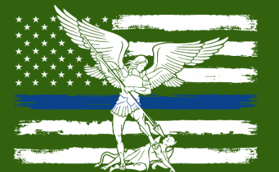 St Michael in front of a Blue Line Flag Sticker